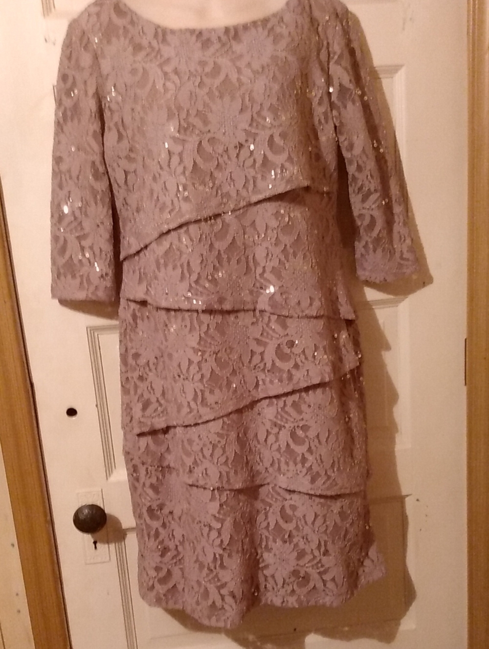 Champagne Lace With Sequin Tiered Dress Perfect For Mother Of The Bride Or Groom